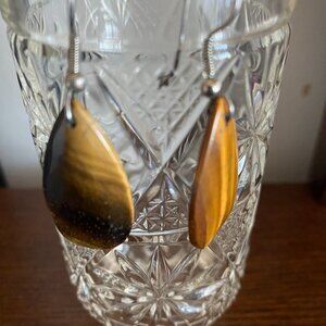 Handcrafted natural Tiger Eye stone dangle earrings